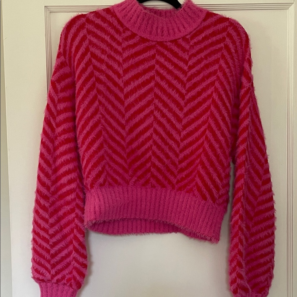 Sugarlips Pink Chevron Crew Neck Sweater
